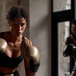 Femme en cours de cardio boxing au studio 11ème Round, Paris 11e