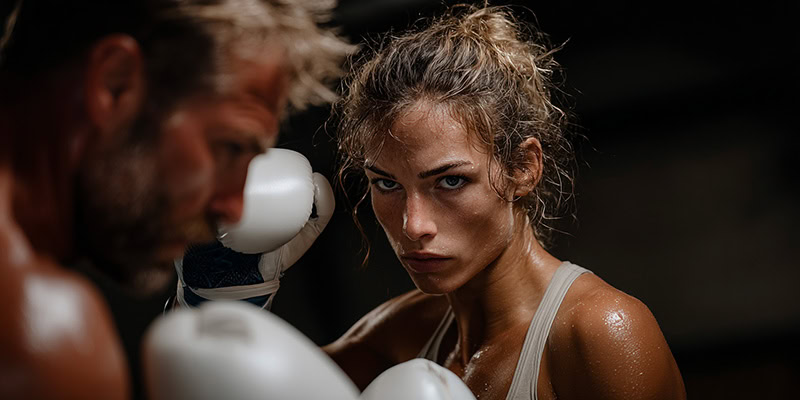 Femme en cours privé de boxe anglaise au studio 11ème Round, Paris 11e
