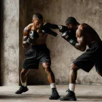 Deux boxeurs en sparring de boxe anglaise au studio 11ème Round, Paris 11e