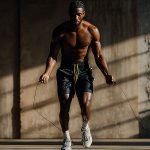 Boxeur à la corde à sauter en entraînement cardio au studio 11ème Round, Paris 11e